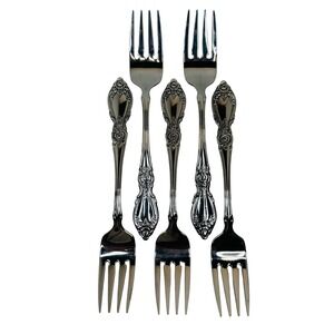 Oneida Plantation Stainless Salad Luncheon Forks Set 5 Vtg Rose Floral 6 7/8"‎